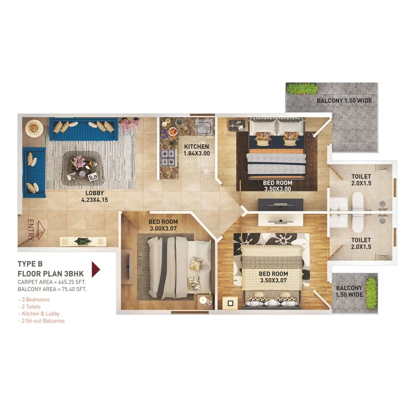 Pyramid Urban Homes 2 Sector 86 Gurugram Floor Plan of 1 and 2 BHK Apartments